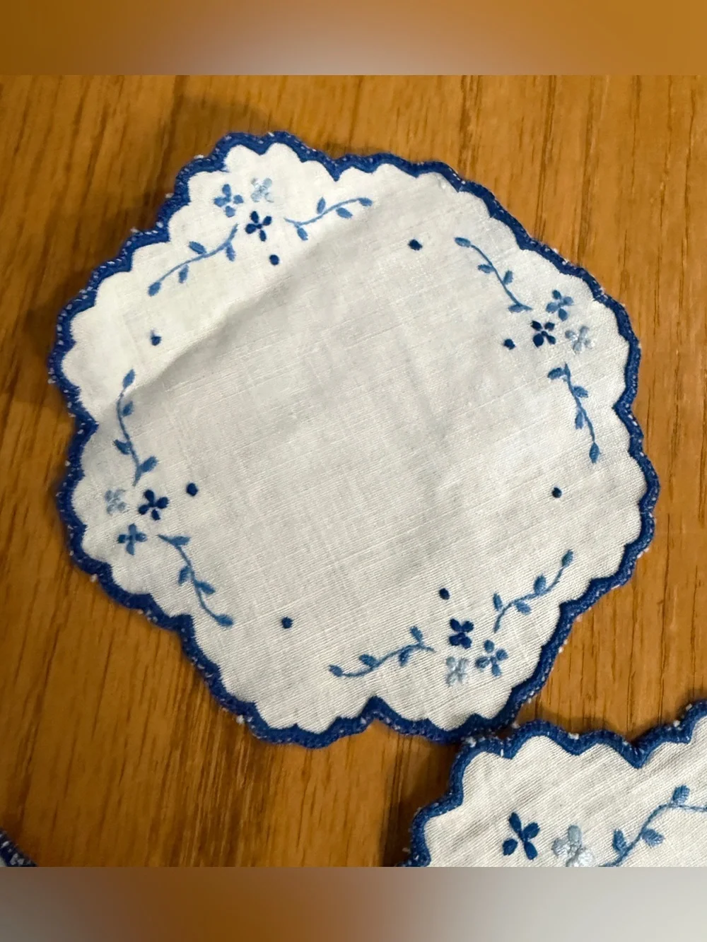 Vintage Embroidered Linen Coaster Cocktail Napkin 6pc Set